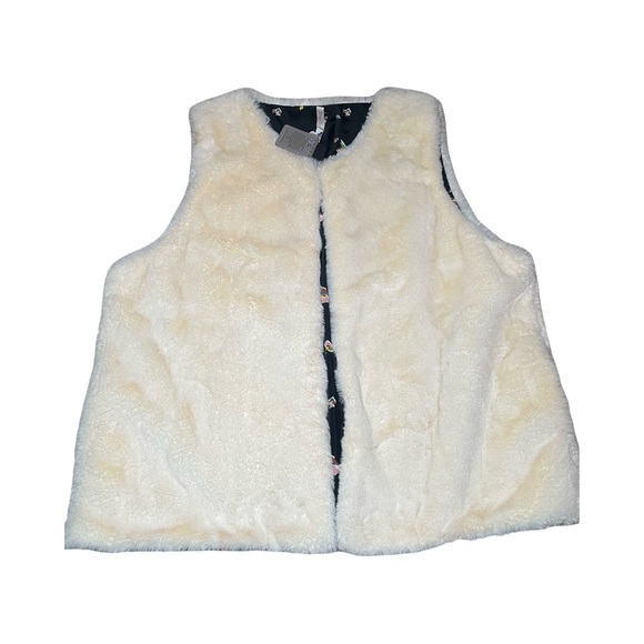 Matilda Jane Jackets & Blazers - Matilda Jane Faux Fur Vest Womens XXL Ivory White Sleeveless Floral Lined Cozy